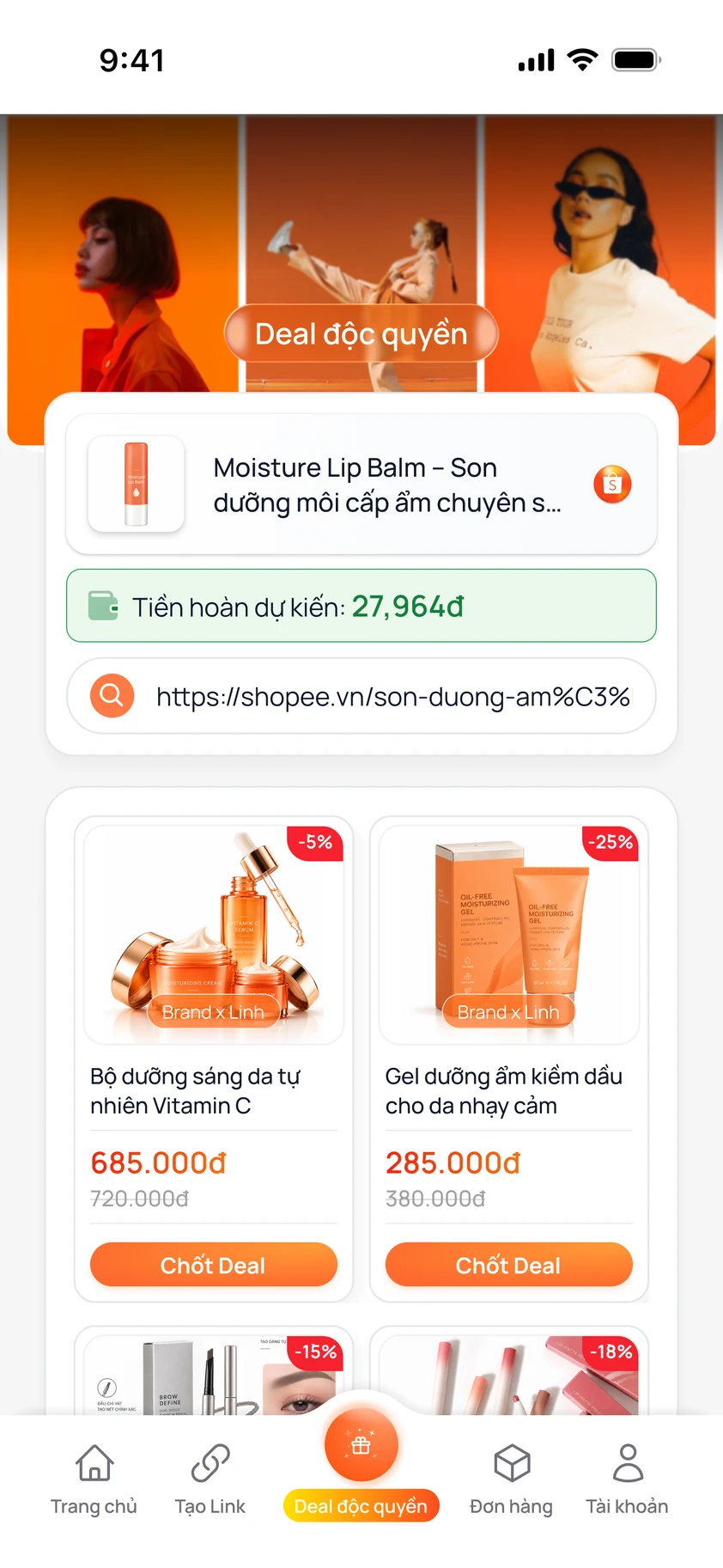 Trang hoàn tiền: dán link sản phẩm và xem tiền hoàn dự kiến
